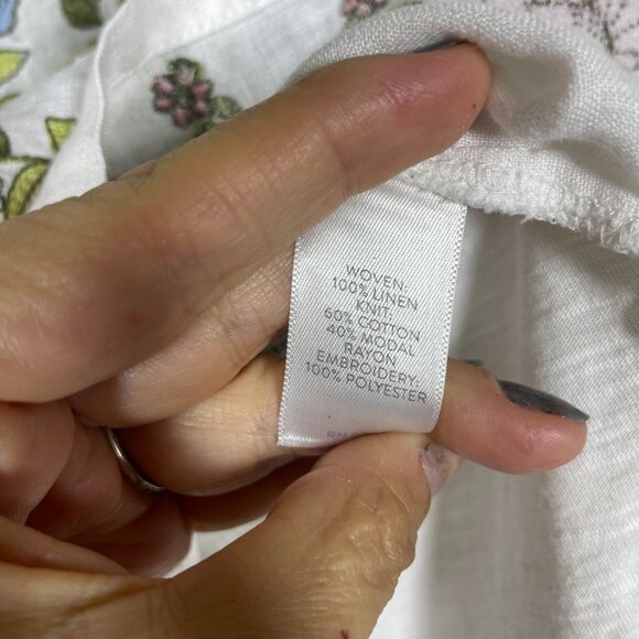 J Jill Women's White Floral Embroidered Tunic Top 3/4 Sleeve S Sheer 100% Linen! - Picture 4 of 5